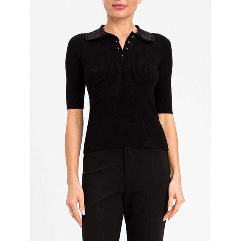 Twinset Women Slim Fit Ribbed-Knit Polo Shirt Twinset With Lace Collar